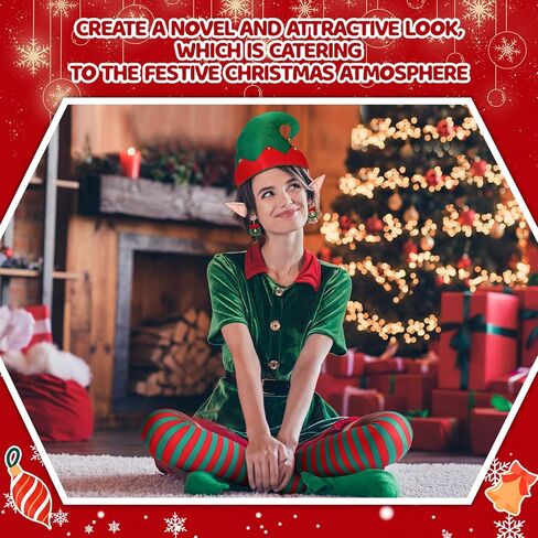 مجموعة إكسسوارات أزياء قزم الكريسماس مكونة من 10 قطع تتضمن قبعة سانتا قزم وأحذية قزم ومريلة عيد الميلاد وجوارب مخططة وأذنين سيليكون وأقراط عيد الميلاد للبالغين زي قزم لحفلات عيد الميلاد in Kuwait