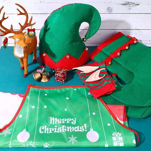 مجموعة إكسسوارات أزياء قزم الكريسماس مكونة من 10 قطع تتضمن قبعة سانتا قزم وأحذية قزم ومريلة عيد الميلاد وجوارب مخططة وأذنين سيليكون وأقراط عيد الميلاد للبالغين زي قزم لحفلات عيد الميلاد in Kuwait