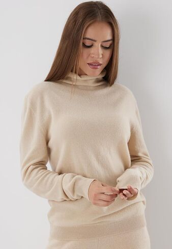سترة نسائية من الكشمير بياقة مدورة وأكمام طويلة، بلوفر برقبة عالية، مقاس مريح، سترة ملابس الخريف، قمصان عصرية in Saudi Arabia