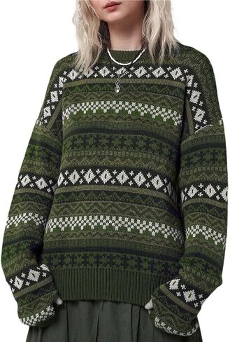 Fall Sweaters for Women 2024 Vintage Oversized Sweater Knit Pullover Tops Hippie Clothes Preppy Aesthetic 90s Grunge Jumper in Kuwait