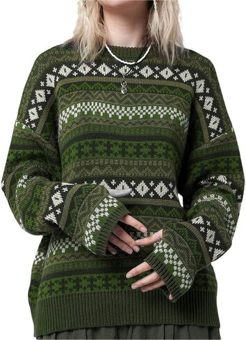 Fall Sweaters for Women 2024 Vintage Oversized Sweater Knit Pullover Tops Hippie Clothes Preppy Aesthetic 90s Grunge Jumper in Kuwait