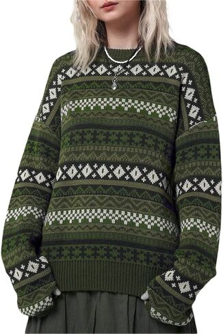 Fall Sweaters for Women 2024 Vintage Oversized Sweater Knit Pullover Tops Hippie Clothes Preppy Aesthetic 90s Grunge Jumper in Kuwait