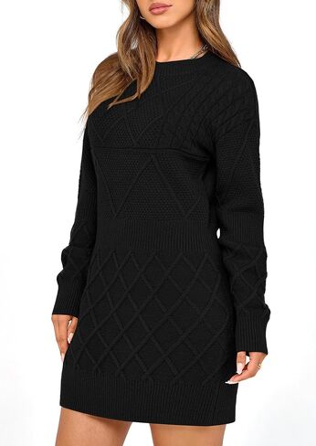 PRETTYGARDEN Women's Winter Long Sleeve Short Sweater Dress Chunky Ribbed Knit Tunic Pullover Oversized Fall Sweaters in Saudi Arabia