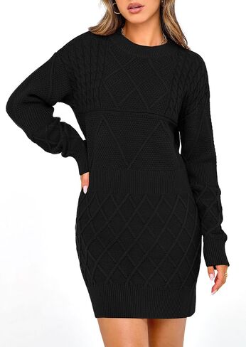 PRETTYGARDEN Women's Winter Long Sleeve Short Sweater Dress Chunky Ribbed Knit Tunic Pullover Oversized Fall Sweaters in Saudi Arabia