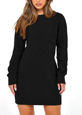 PRETTYGARDEN Women's Winter Long Sleeve Short Sweater Dress Chunky Ribbed Knit Tunic Pullover Oversized Fall Sweaters in Saudi Arabia
