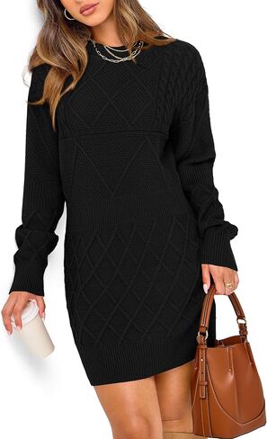 PRETTYGARDEN Women's Winter Long Sleeve Short Sweater Dress Chunky Ribbed Knit Tunic Pullover Oversized Fall Sweaters in Saudi Arabia