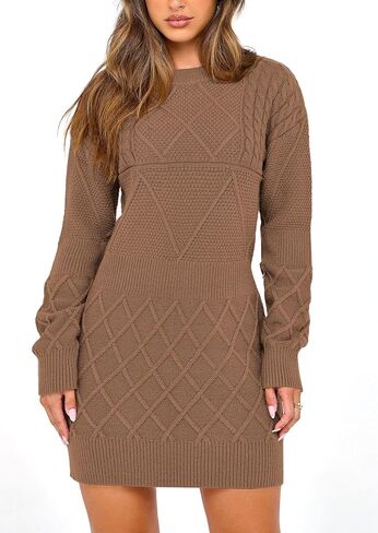 PRETTYGARDEN Women's Winter Long Sleeve Short Sweater Dress Chunky Ribbed Knit Tunic Pullover Oversized Fall Sweaters in Saudi Arabia