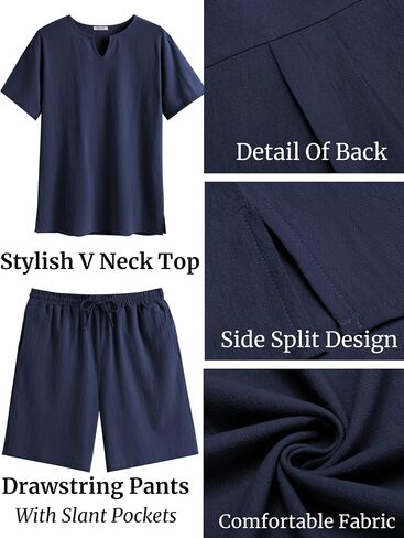 COOFANDY Men's 2 Pieces Short Sets Cotton Linen Shirts Short Sleeve Casual Beach Shorts Summer Yoga Outfits in Saudi Arabia