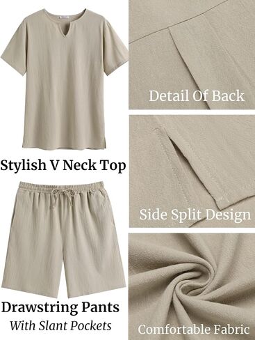 COOFANDY Men's 2 Pieces Short Sets Cotton Linen Shirts Short Sleeve Casual Beach Shorts Summer Yoga Outfits in Saudi Arabia