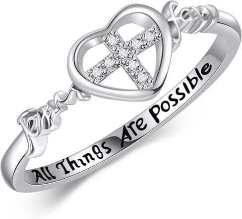 خاتم متقاطع S925 من الفضة الاسترليني يسوع الإيمان الصليب الدائري المسيحي هدايا عيد الحب للنساء الفتيات in Kuwait