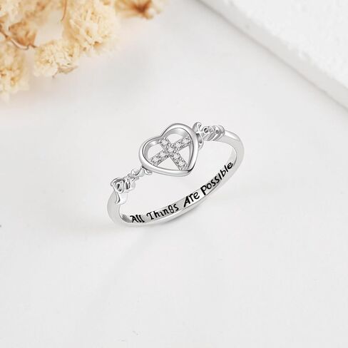 خاتم متقاطع S925 من الفضة الاسترليني يسوع الإيمان الصليب الدائري المسيحي هدايا عيد الحب للنساء الفتيات in Kuwait