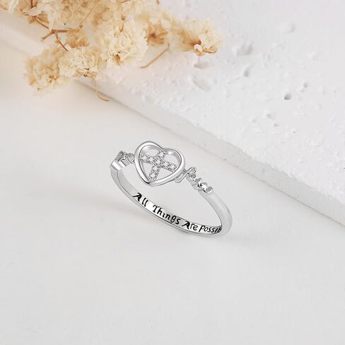 خاتم متقاطع S925 من الفضة الاسترليني يسوع الإيمان الصليب الدائري المسيحي هدايا عيد الحب للنساء الفتيات in Kuwait