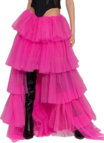 Women Tiered Tutu Maxi Skirt a Line Elastic Waist Mesh Maxi Skirt Prom Party Puff Long Skirt in Saudi Arabia