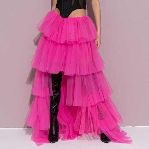 Women Tiered Tutu Maxi Skirt a Line Elastic Waist Mesh Maxi Skirt Prom Party Puff Long Skirt in Saudi Arabia