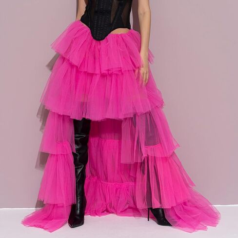 Women Tiered Tutu Maxi Skirt a Line Elastic Waist Mesh Maxi Skirt Prom Party Puff Long Skirt in Saudi Arabia