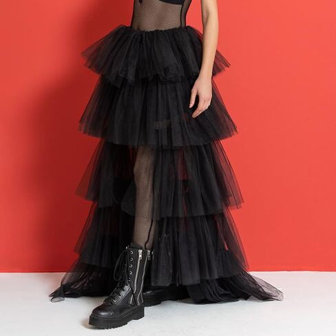 Women Tiered Tutu Maxi Skirt a Line Elastic Waist Mesh Maxi Skirt Prom Party Puff Long Skirt in Saudi Arabia