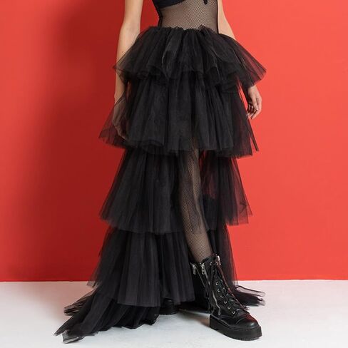 Women Tiered Tutu Maxi Skirt a Line Elastic Waist Mesh Maxi Skirt Prom Party Puff Long Skirt in Saudi Arabia