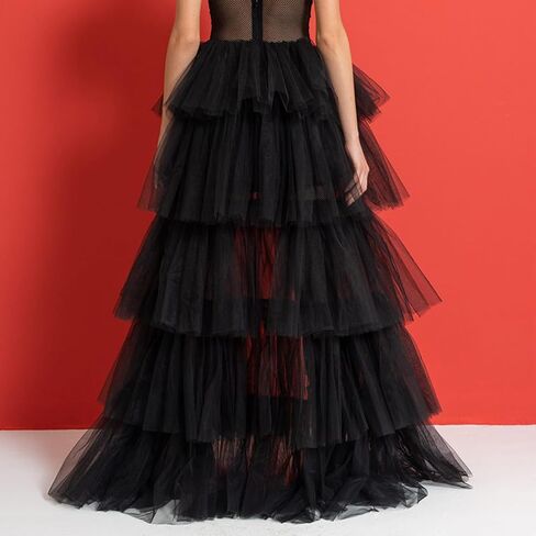 Women Tiered Tutu Maxi Skirt a Line Elastic Waist Mesh Maxi Skirt Prom Party Puff Long Skirt in Saudi Arabia