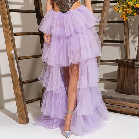 Women Tiered Tutu Maxi Skirt a Line Elastic Waist Mesh Maxi Skirt Prom Party Puff Long Skirt in Kuwait