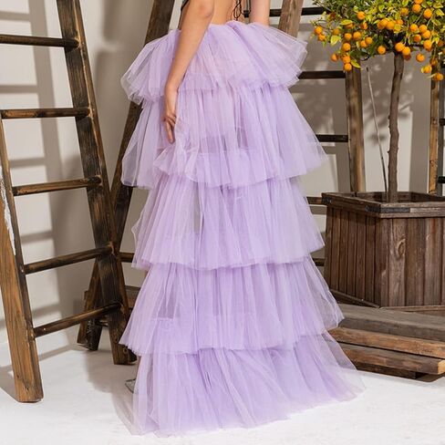 Women Tiered Tutu Maxi Skirt a Line Elastic Waist Mesh Maxi Skirt Prom Party Puff Long Skirt in Kuwait