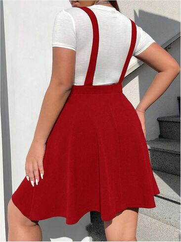 OYOANGLE Women's Plus Size Suspender Skirt High Waist Ruffle Hem Straps Overall Pinafore Dress in Kuwait