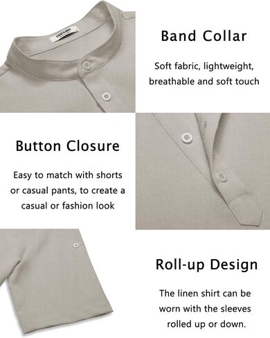 COOFANDY Men's Casual Henley Shirt Short Sleeve Band Collar Linen Shirt Summer Beach Hippie T-Shirts in Saudi Arabia