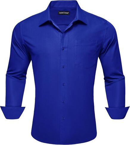 Barry.Wang Mens Stretch Dress Shirts Solid Long Sleeve Button Down Shirts Formal Casual Business Prom Party Wedding in Saudi Arabia