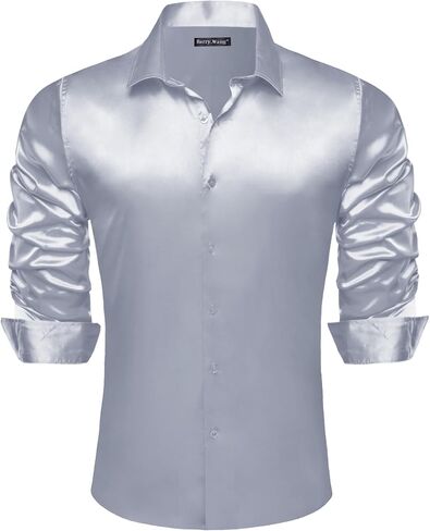 Barry.Wang Mens Stretch Dress Shirts Solid Long Sleeve Button Down Shirts Formal Casual Business Prom Party Wedding in Saudi Arabia