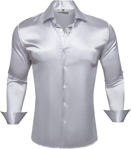 Barry.Wang Mens Stretch Dress Shirts Solid Long Sleeve Button Down Shirts Formal Casual Business Prom Party Wedding in Saudi Arabia