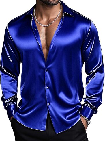 Barry.Wang Mens Stretch Dress Shirts Solid Long Sleeve Button Down Shirts Formal Casual Business Prom Party Wedding in Saudi Arabia