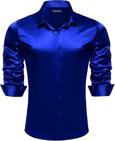 Barry.Wang Mens Stretch Dress Shirts Solid Long Sleeve Button Down Shirts Formal Casual Business Prom Party Wedding in Saudi Arabia