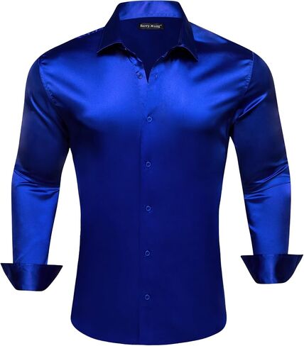 Barry.Wang Mens Stretch Dress Shirts Solid Long Sleeve Button Down Shirts Formal Casual Business Prom Party Wedding in Saudi Arabia