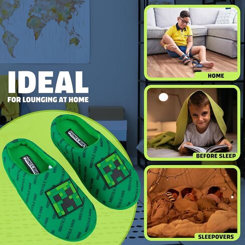 Minecraft Boys Slippers, Cozy Indoor House Shoes - Gamer Gifts for Boys in Kuwait