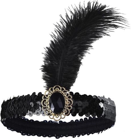UTOWO 1920s Flapper Accessories Set Party Costume for Women 20s Headpiece Pearl Necklace Gloves Halloween Party in Saudi Arabia