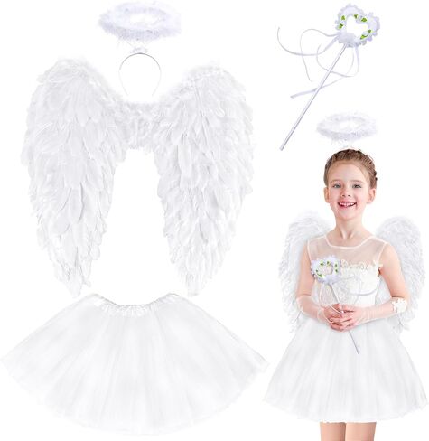 Yezmo Angel Wings، زي الملاك للنساء والفتيات البالغات إكسسوارات الملاك مع تنورة توتو وعصابة رأس هالة للحفلات التنكرية in Saudi Arabia