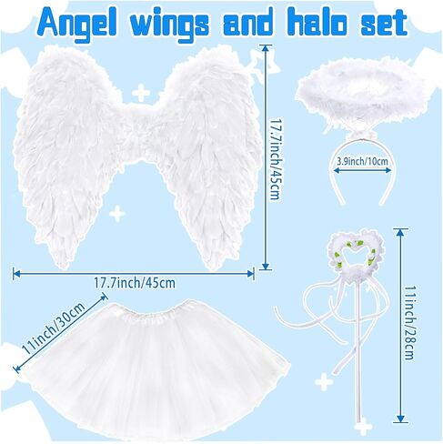 Yezmo Angel Wings، زي الملاك للنساء والفتيات البالغات إكسسوارات الملاك مع تنورة توتو وعصابة رأس هالة للحفلات التنكرية in Saudi Arabia