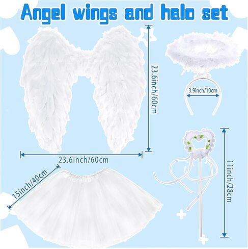 Yezmo Angel Wings، زي الملاك للنساء والفتيات البالغات إكسسوارات الملاك مع تنورة توتو وعصابة رأس هالة للحفلات التنكرية in Saudi Arabia