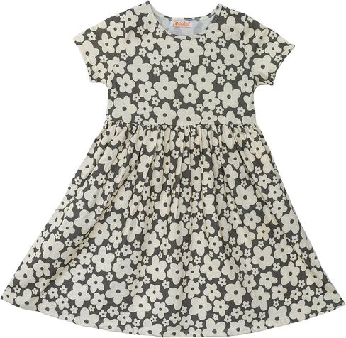 Portakal Toddler Girl Floral Dress Short Sleeve Cotton Casual Summer Clothes for Children 3 – 12 Years in Saudi Arabia
