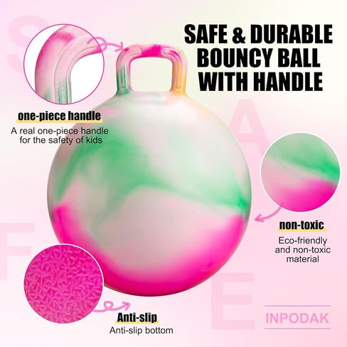INPODAK Hopper Ball Bouncy Ball with Handle for Kids Hippity Hop Sit on Jumping Bouncer 18 Inch Bouncing Ball for Ages 3-7 with Pump Great Birthday Gift in Saudi Arabia