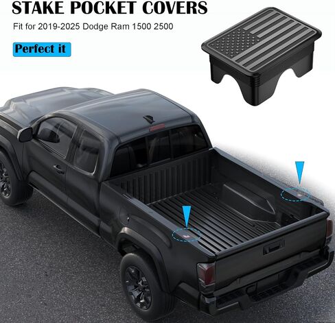 Ram 1500 American Flag Stake Pocket Covers, Rear Truck Bed Rail Stake Pocket Cover Compatible with 2019 2020 2021 2022 2023 2024 2025 Dodge Ram 1500 2500 Accessories(Set of 2,Black) in Saudi Arabia