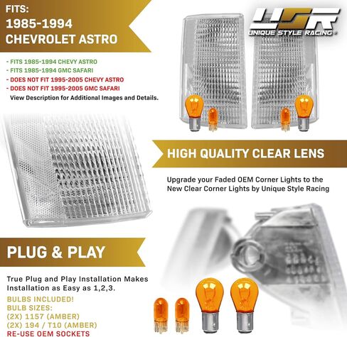 USR 85-94 Astro Van Corner Light - زوج مصابيح زاوية شفافة (يسار + يمين) - متوافق مع 1985-1994 شيفروليه تشيفي أستروفان/جي إم سي سفاري فان جميع الموديلات/الزخارف (أضواء الزاوية الواضحة) in Saudi Arabia