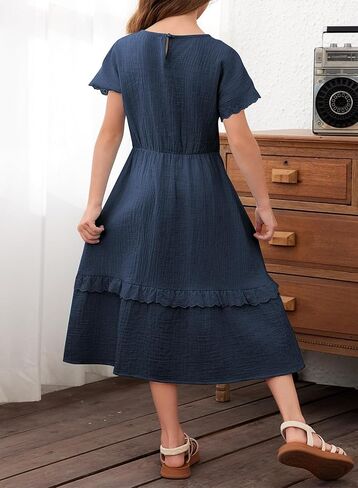 blibean Girls Cotton Short Sleeve Dresses Lace Semi Formal Dress Size 6-15 Years in Kuwait