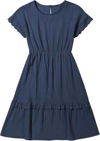 blibean Girls Cotton Short Sleeve Dresses Lace Semi Formal Dress Size 6-15 Years in Kuwait