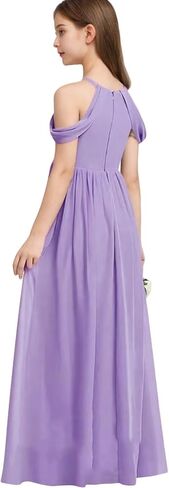 فستان طويل للفتيات على شكل حرف a لوصيفات العروس الصغيرة فساتين فتاة الزهور فستان شيفون مكشوف الكتفين لمهرجان الزفاف in Kuwait