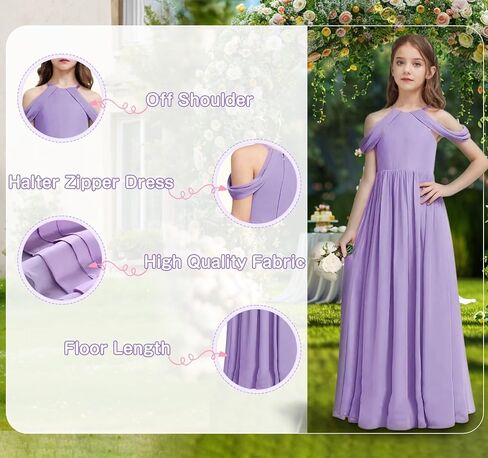 فستان طويل للفتيات على شكل حرف a لوصيفات العروس الصغيرة فساتين فتاة الزهور فستان شيفون مكشوف الكتفين لمهرجان الزفاف in Kuwait