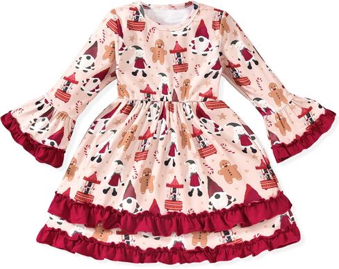 HINTINA Toddler Girl Christmas Dress Flared Sleeve Ruffle Xmas Dresses in Kuwait