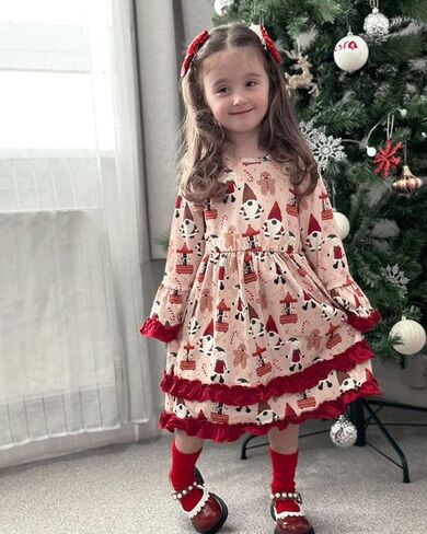 HINTINA Toddler Girl Christmas Dress Flared Sleeve Ruffle Xmas Dresses in Kuwait