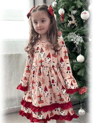 HINTINA Toddler Girl Christmas Dress Flared Sleeve Ruffle Xmas Dresses in Kuwait