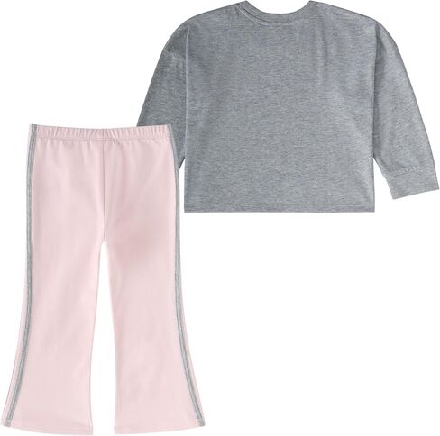 adidas Girls' 2-Piece Long Sleeve Graphic Tee & Flare Pant Set, Grey Heather Pink, 18M in Saudi Arabia