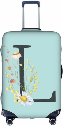 Travel Luggage Cover Elastic Blue Suitcase Protector Bag,Black Letter L Boho Floral Flowers Leaves Anti-Scratch Washable Baggage Covers For Wheeled Suitcase Kid Adult,L (For 25-28 Inch Luggage) in Kuwait